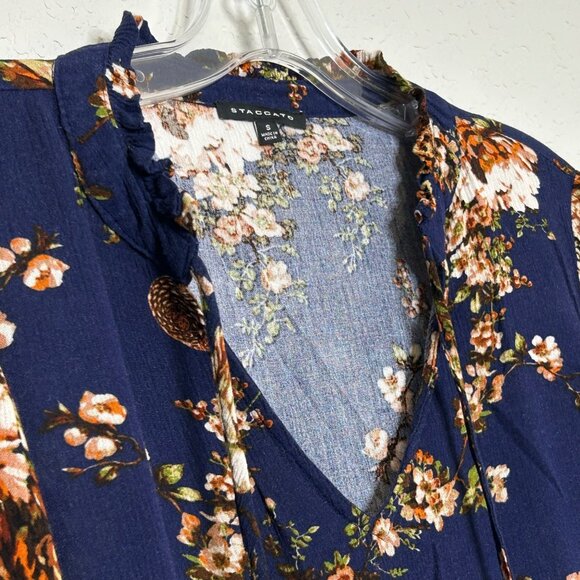 Staccato Blue Floral Long Sleeve Size Small Blouse - Picture 3 of 12